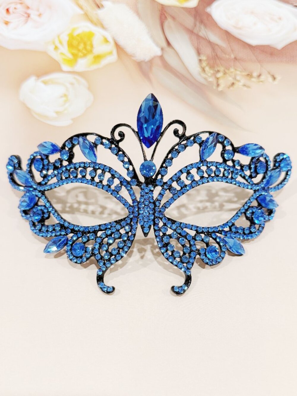 Blue Crystal Masquerade Mask, Butterfly Venetian Mask, Masquerade Ball Mask